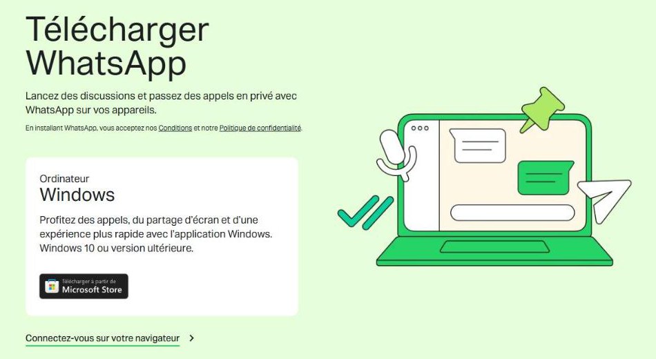 Page de téléchargement de WhatsApp pour Windows