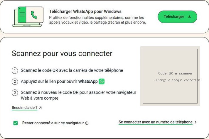 Page de connexion de WhatsApp Web avec le code QR à scanner