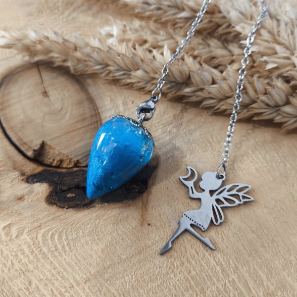 Pendule Apatite bleue et cristal de roche S3